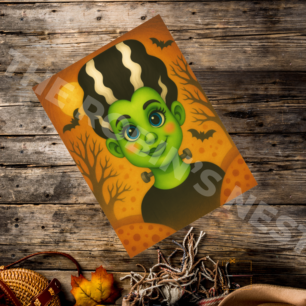 Mrs. Frankenstein with Background – Halloween Craft Canvas for Door Hangers, Signs & Spooky Decor