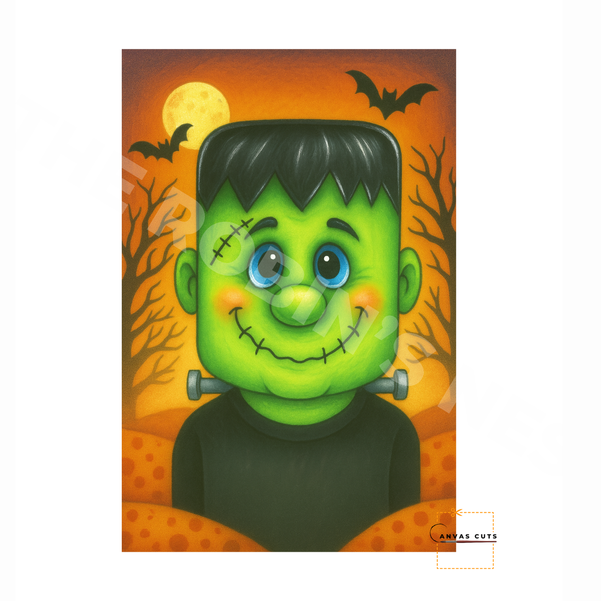 Mr. Frankenstein with Background – Halloween Craft Canvas for Door Hangers, Porch Signs & Market Crafts