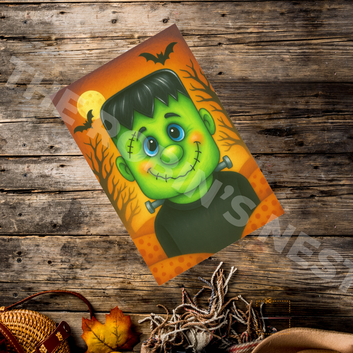 Mr. Frankenstein with Background – Halloween Craft Canvas for Door Hangers, Porch Signs & Market Crafts