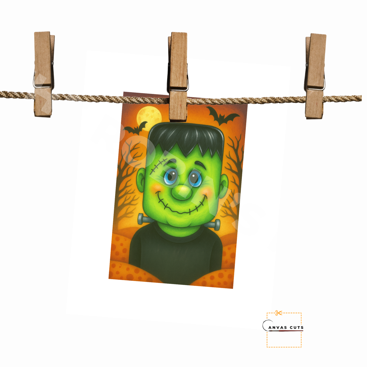 Mr. Frankenstein with Background – Halloween Craft Canvas for Door Hangers, Porch Signs & Market Crafts