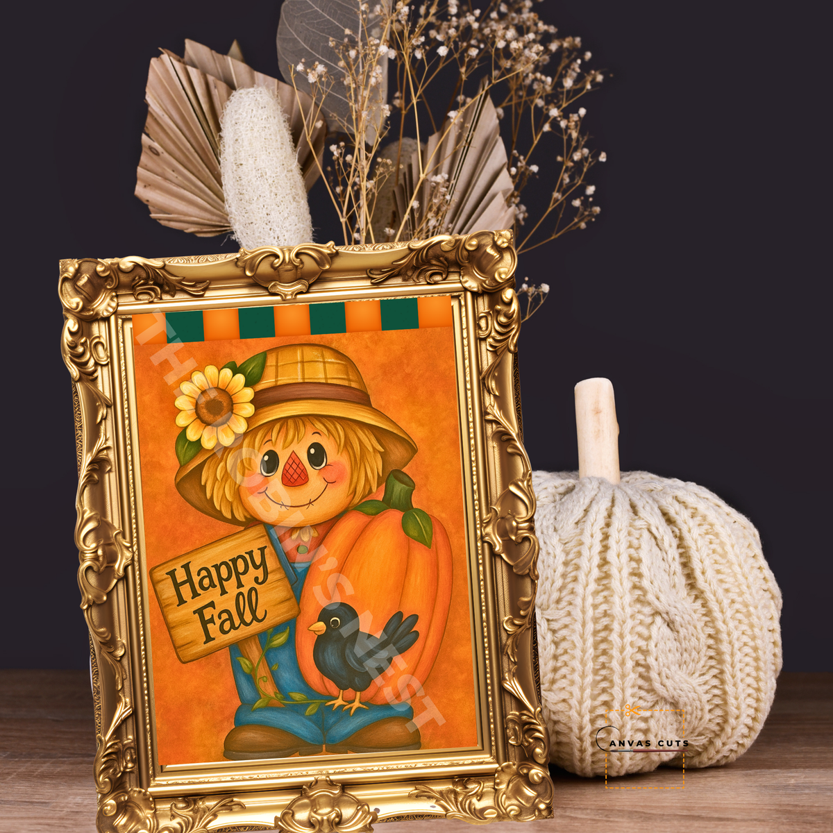 Happy Fall with Pumpkin – Personalizeable Canvas Cut for DIY Crafting, Autumn Décor & Craft Shows
