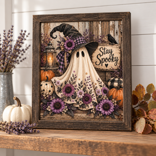 Halloween Floral Ghost Purple Stay Spooky Canvas for Framing