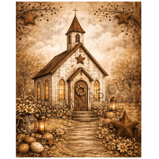 Primitive Country Church - Fine Art Canvas