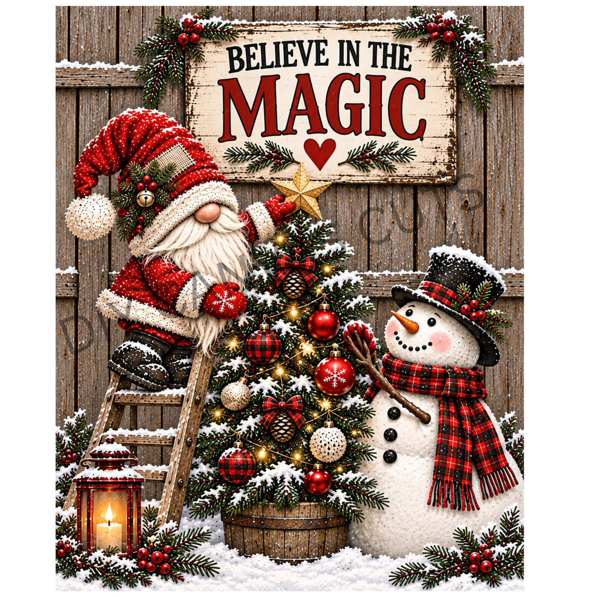 Believe in the Magic Gnome & Snowman - Fine Art Canvas