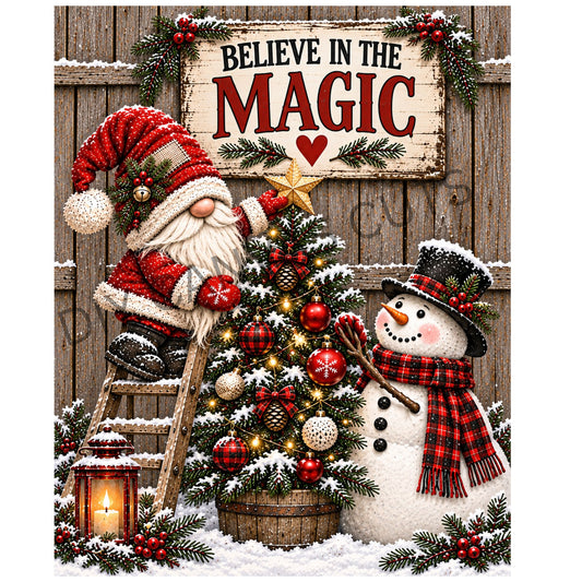Believe in the Magic Gnome & Snowman - Fine Art Canvas
