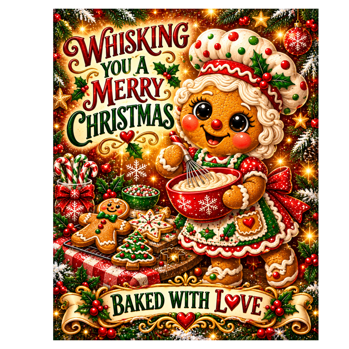 Whisking You a Merry Christmas Gingerbread Baker - Fine Art Canvas