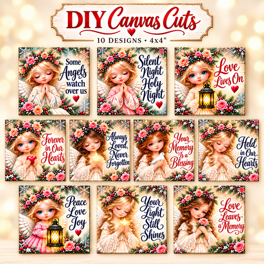 Christmas & Memorial Angels Mini Bundle - Set of 10 - 4x4" Fine Art Canvas Cuts
