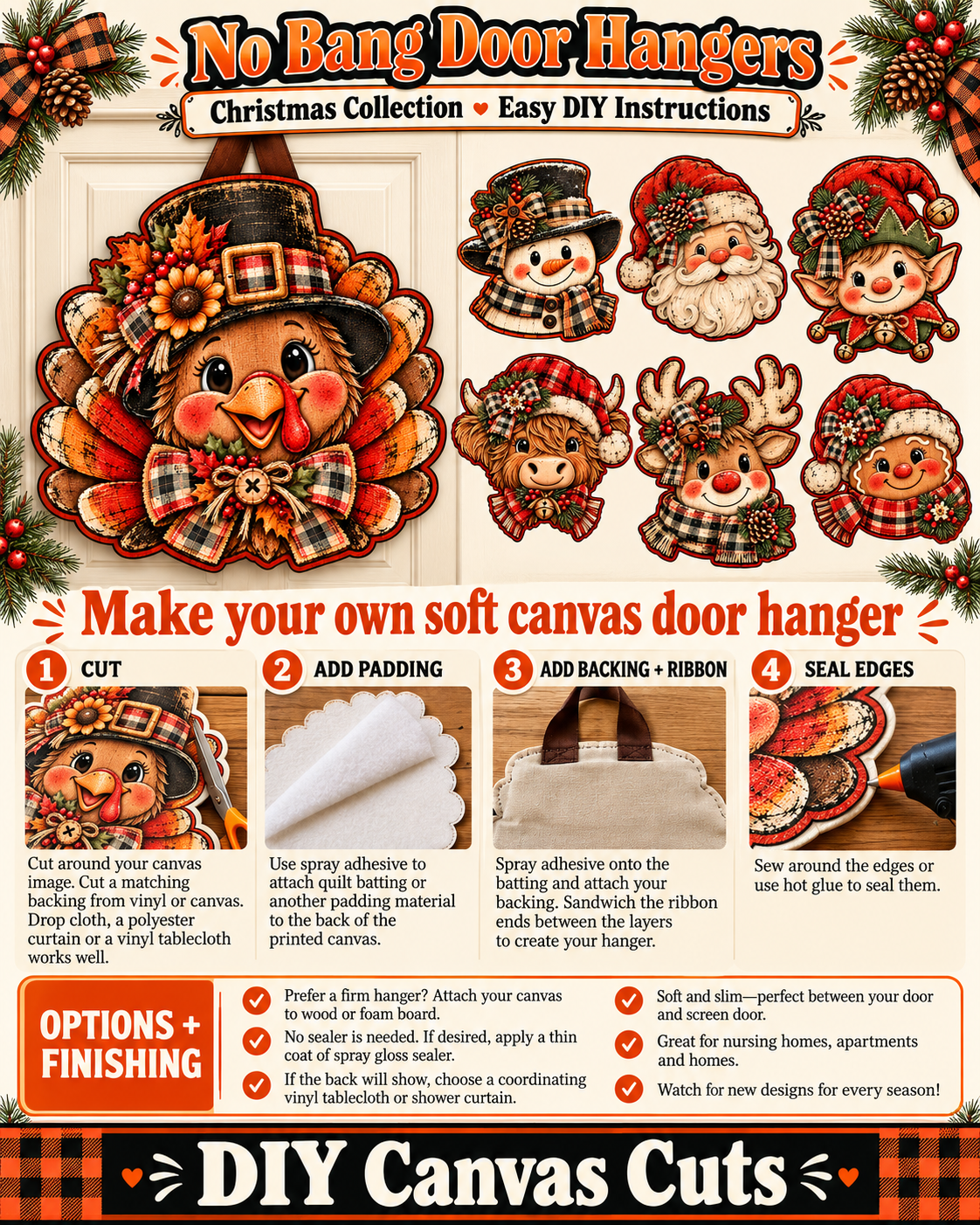 Reindeer Door Hanger Christmas Canvas Cut - 16" Winter Canvas for DIY Door Hange