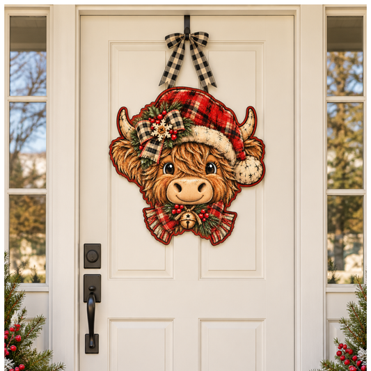 Highland Cow  Christmas Door Hanger - DIY Canvas No Bang Door Hanger Craft