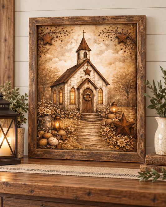 Primitive Country Church - Fine Art Canvas