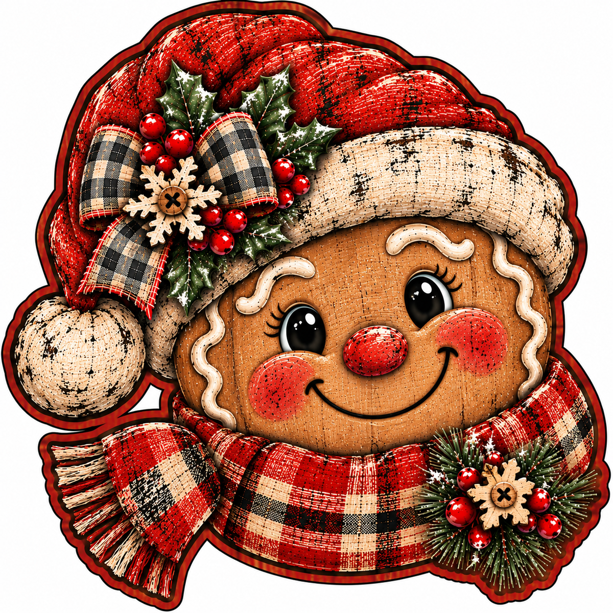 Gingerbread Face Door Hanger Christmas Canvas Cut - 16" Winter Canvas for DIY Door Hangerbread