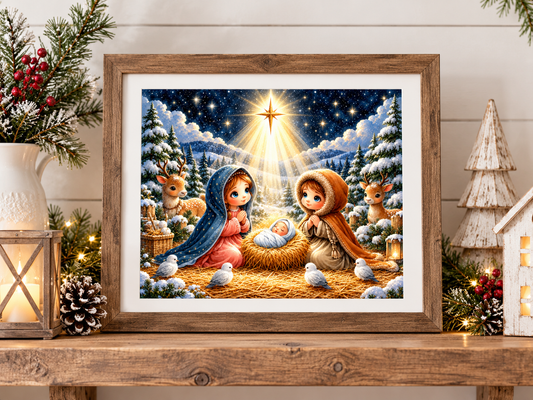 Christmas Child's Nativity - Kid's Mary, Joseph & Baby Jesus Under the Bethlehem Star