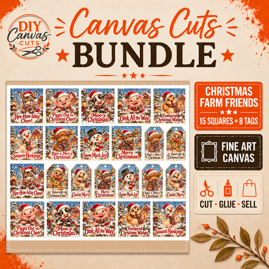Humorous Christmas Farm Animals Canvas Bundle Cow, Goose, Donkey - Craft Show Products - DIY Projects