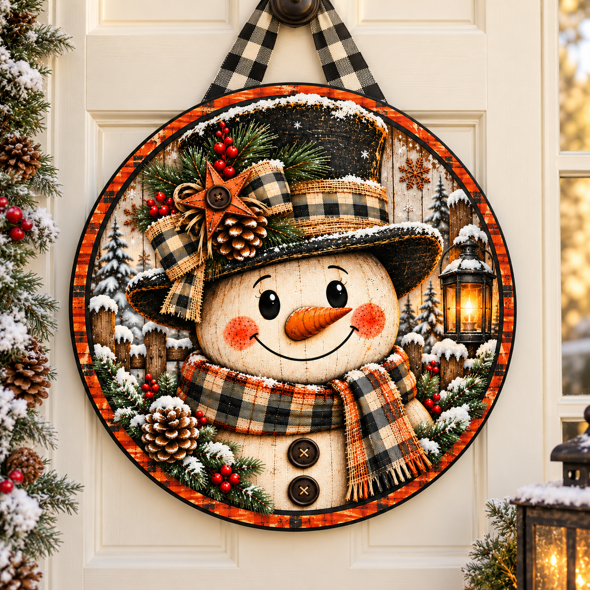 Snowman Round Christmas Canvas Print - No Bang Door Hanger - DIY Projects - Craft Show Products