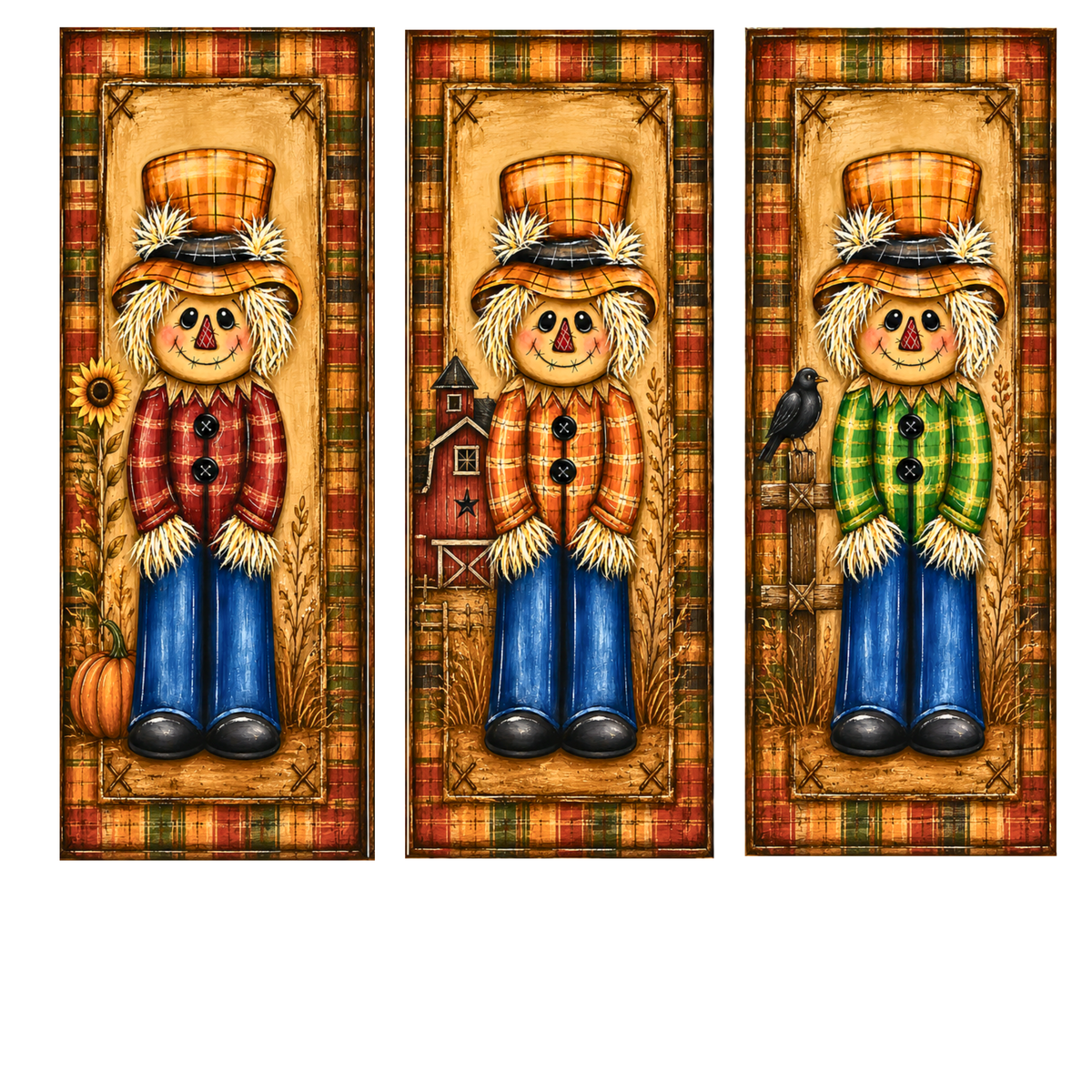 Fall Scarecrow Canvas Bundle  3 7x18" Coordinating DIY Canvas Cuts | Primitive Autumn Pumpkin Designs