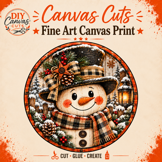 Snowman Round Christmas Canvas Print - No Bang Door Hanger - DIY Projects - Craft Show Products