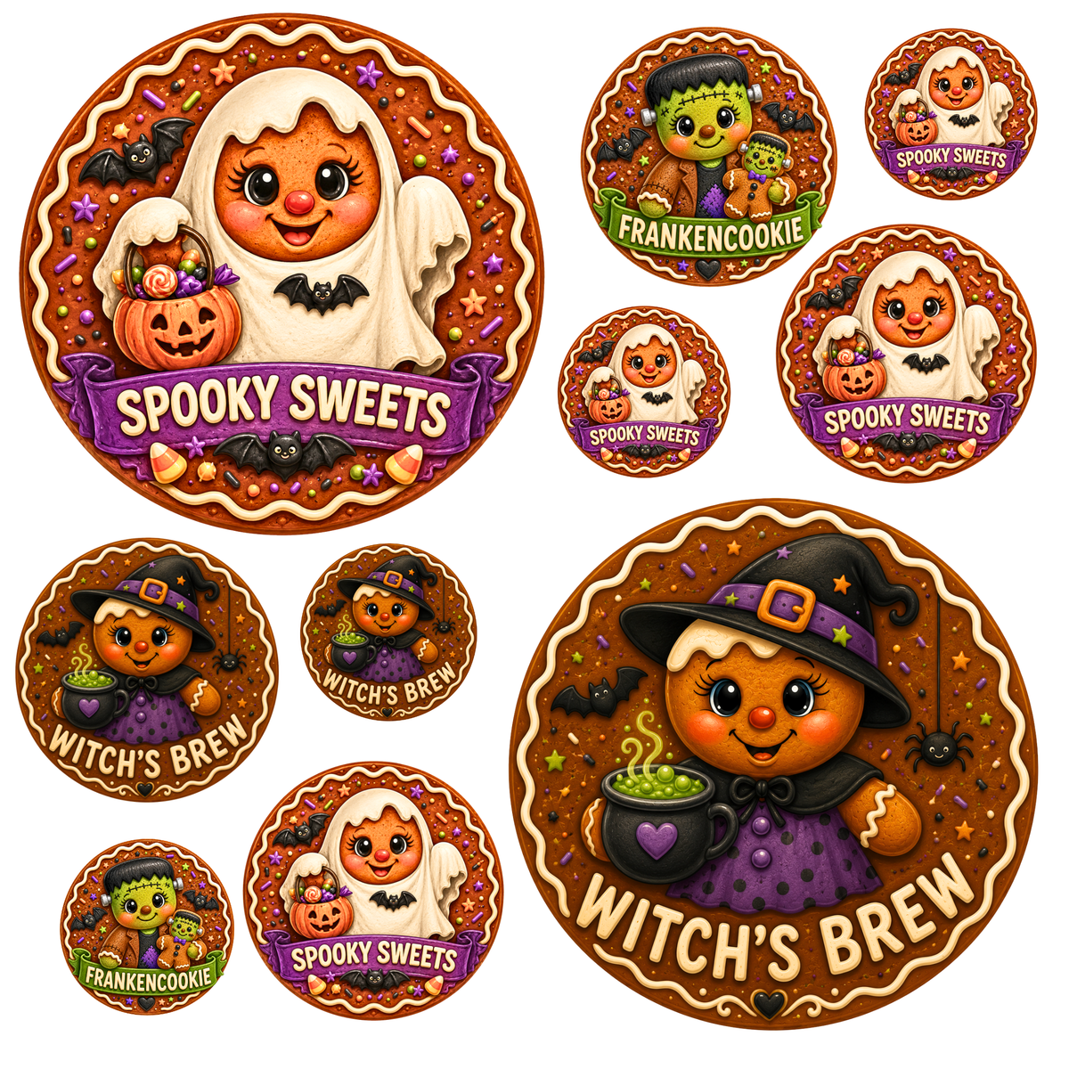 Halloween Gingerbread Canvas Bundle | Frankie, Ghost & Witch DIY Canvas Cuts | Primitive Halloween Decor
