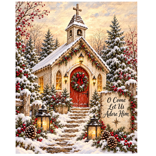 Winter Time Country Church at Christmas - Fine Art Canvas