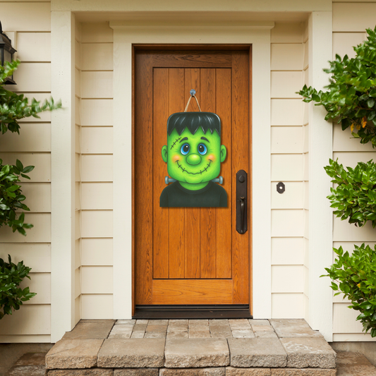 24" Frankenstein Canvas Door Hanger – Sealed Canvas on Wood with Rope Hanger