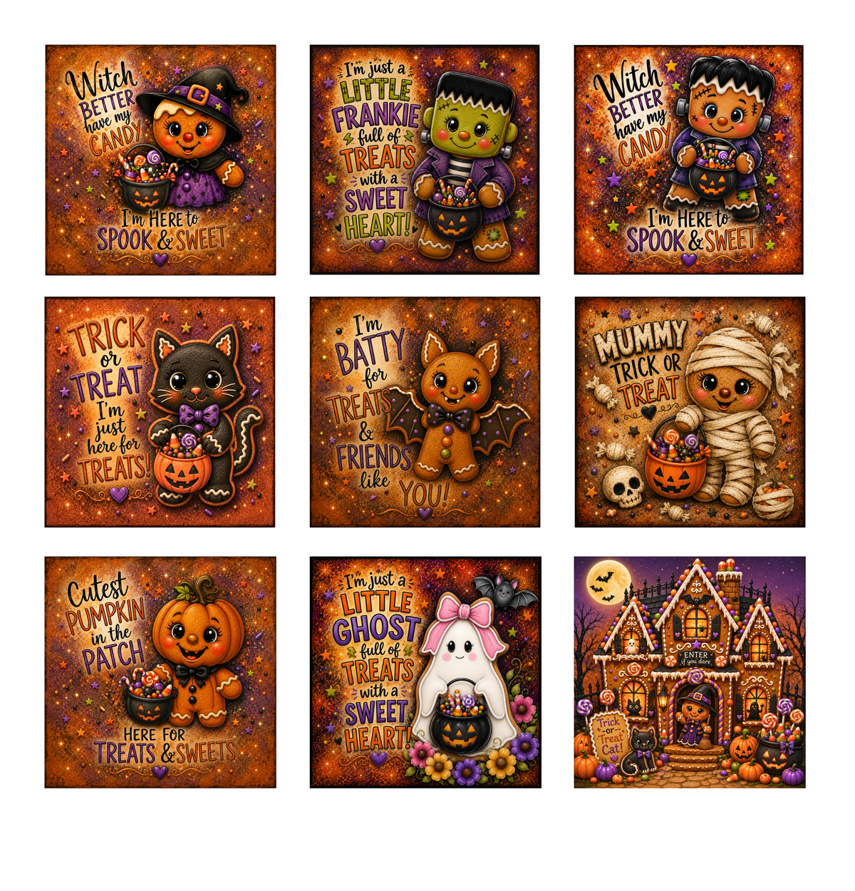 Gingerbread Halloween Canvas Prints 6.5x6.5 Bundle 50% Off - DIY Canvas Cuts 9 pieces