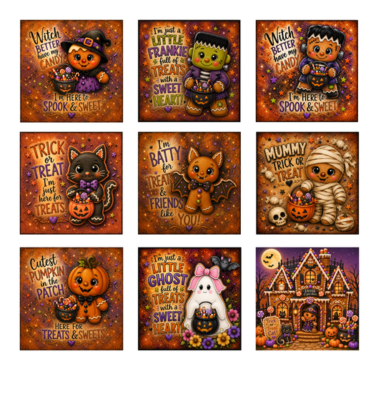 Gingerbread Halloween Canvas Prints 6.5x6.5 Bundle 50% Off - DIY Canvas Cuts 9 pieces