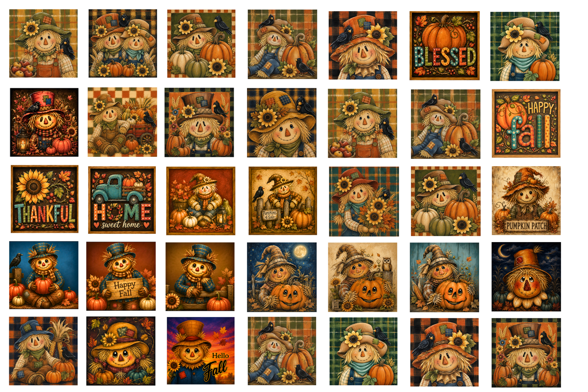 Fall Scarecrow Mini Bundle Magnets & 4x4" Block DIY Canvas Cuts Launch Bundle – 55 Pieces