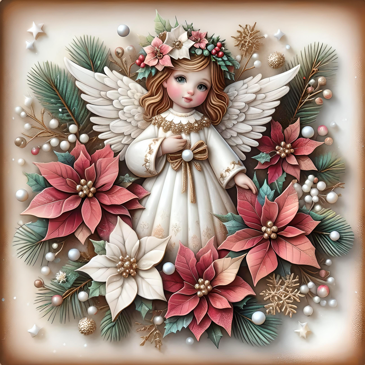 Angel Poinsetta Fine Art Canvas